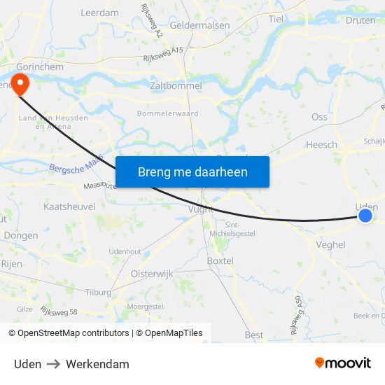 Uden to Werkendam map