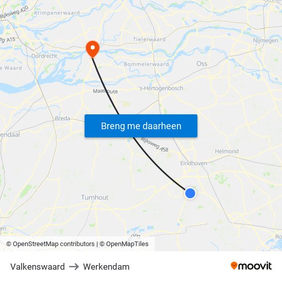 Valkenswaard to Werkendam map