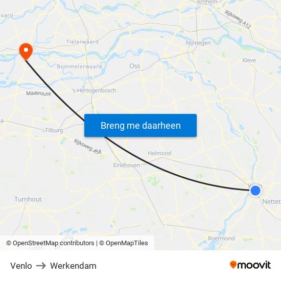 Venlo to Werkendam map