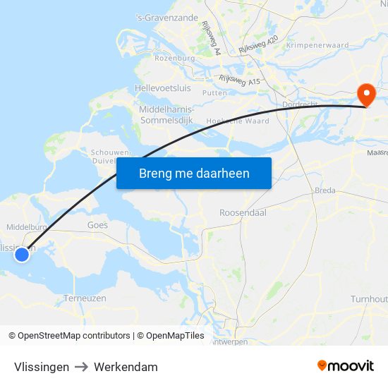 Vlissingen to Werkendam map