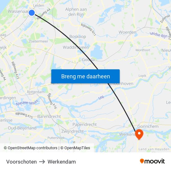 Voorschoten to Werkendam map