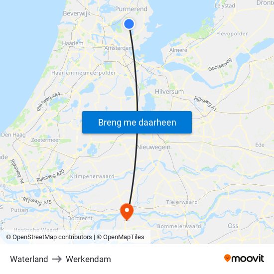 Waterland to Werkendam map