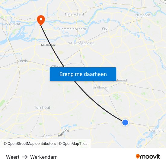 Weert to Werkendam map