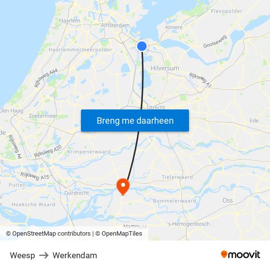 Weesp to Werkendam map