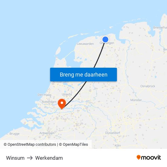 Winsum to Werkendam map