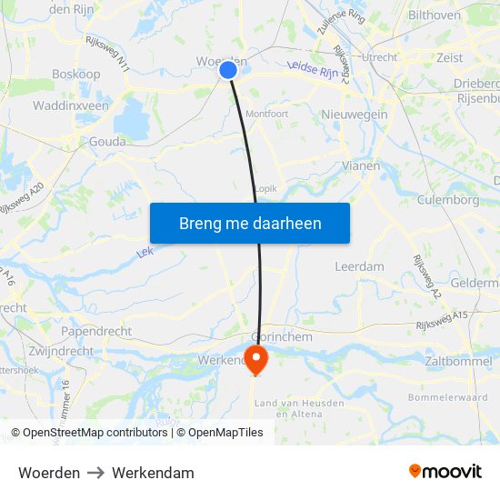 Woerden to Werkendam map