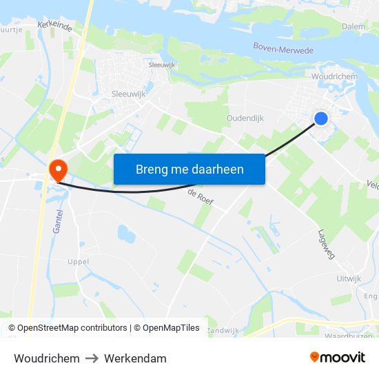 Woudrichem to Werkendam map