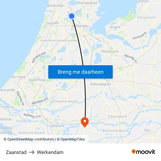 Zaanstad to Werkendam map