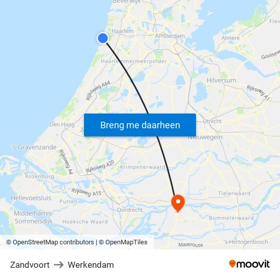 Zandvoort to Werkendam map
