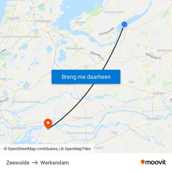 Zeewolde to Werkendam map
