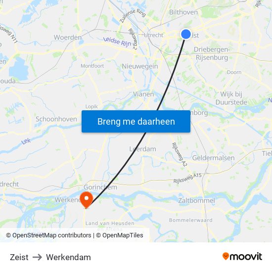 Zeist to Werkendam map