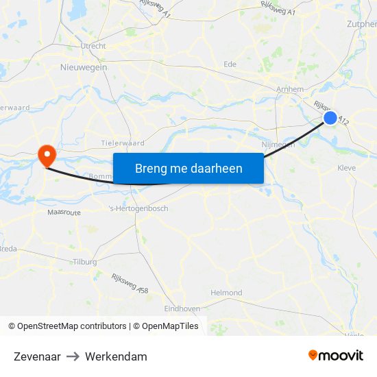 Zevenaar to Werkendam map