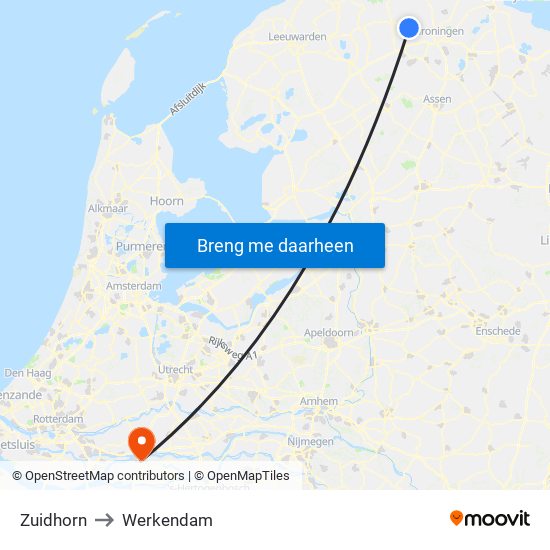 Zuidhorn to Werkendam map