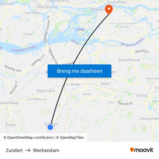 Zundert to Werkendam map