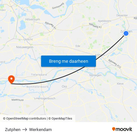 Zutphen to Werkendam map