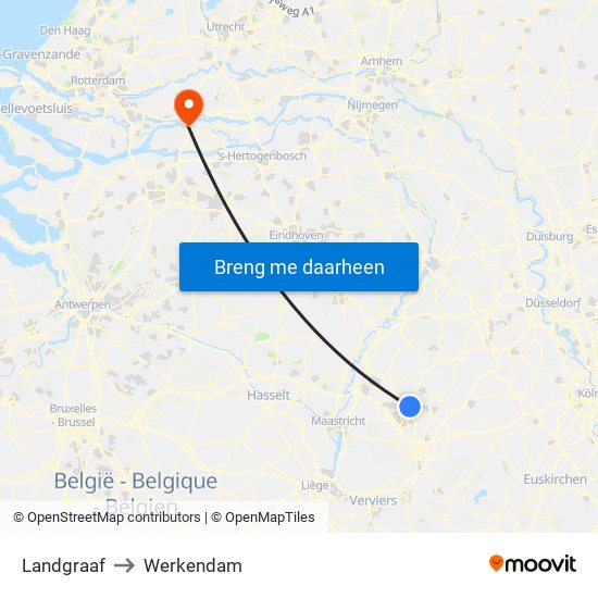 Landgraaf to Werkendam map