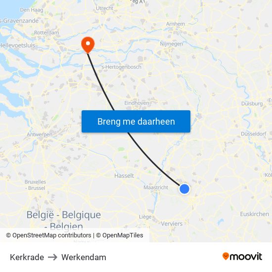 Kerkrade to Werkendam map