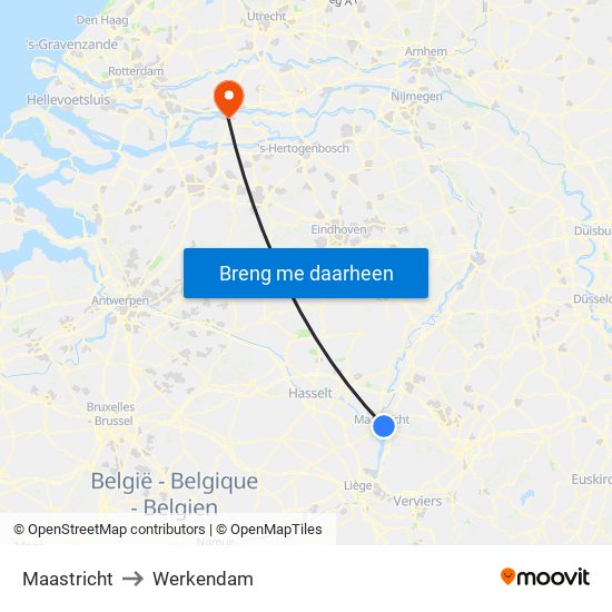 Maastricht to Werkendam map