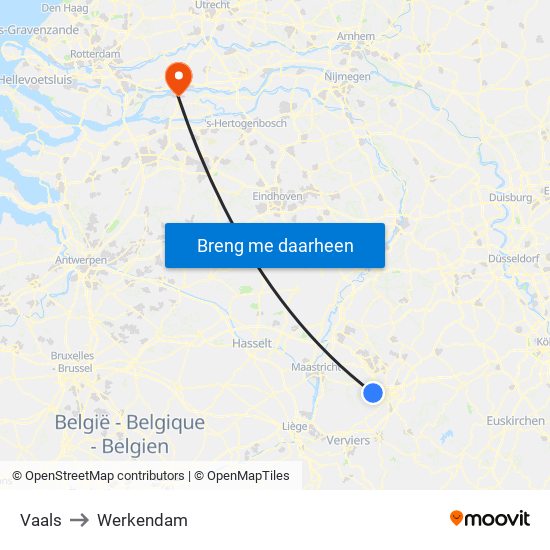 Vaals to Werkendam map