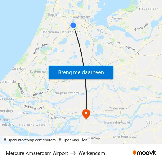 Mercure Amsterdam Airport to Werkendam map