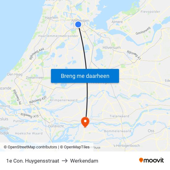 1e Con. Huygensstraat to Werkendam map