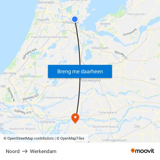 Noord to Werkendam map