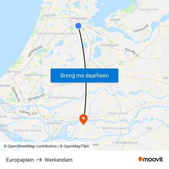 Europaplein to Werkendam map