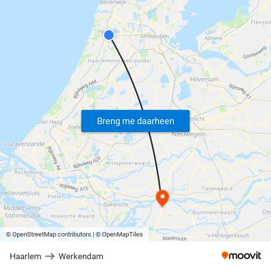 Haarlem to Werkendam map