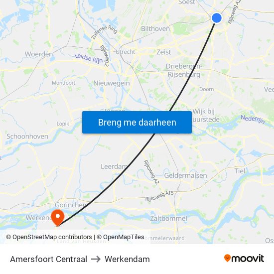 Amersfoort Centraal to Werkendam map