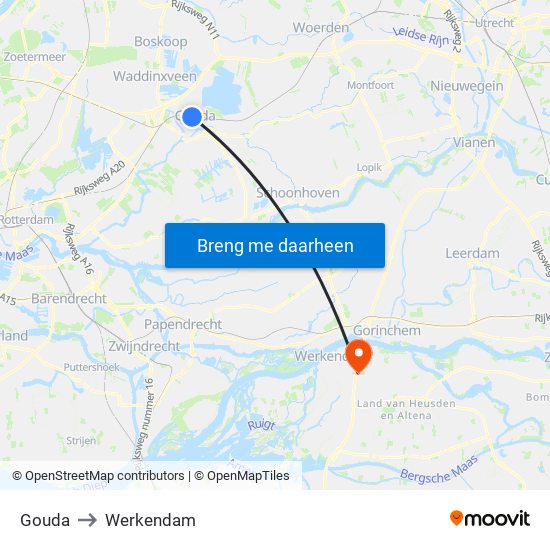 Gouda to Werkendam map