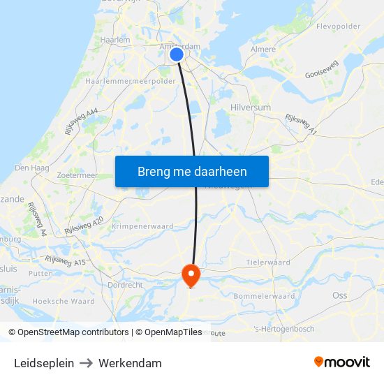 Leidseplein to Werkendam map