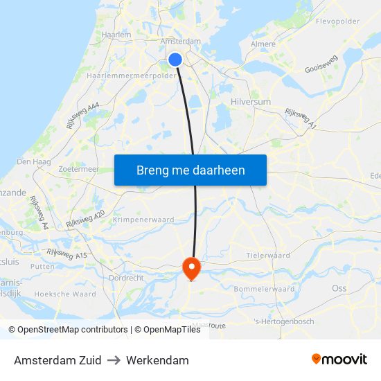 Amsterdam Zuid to Werkendam map