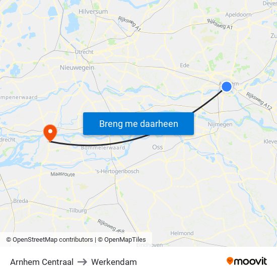 Arnhem Centraal to Werkendam map