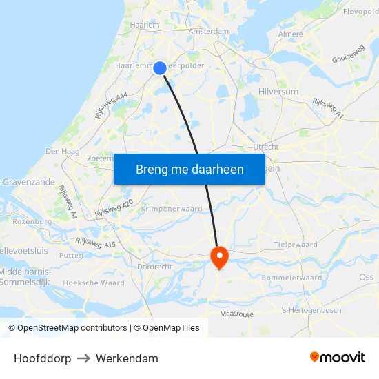 Hoofddorp to Werkendam map