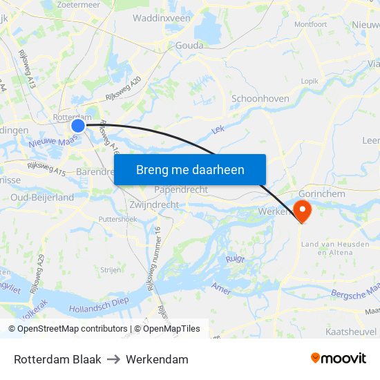 Rotterdam Blaak to Werkendam map