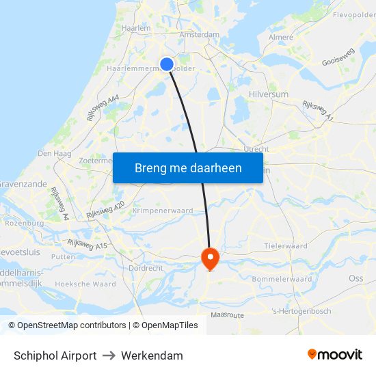 Schiphol Airport to Werkendam map