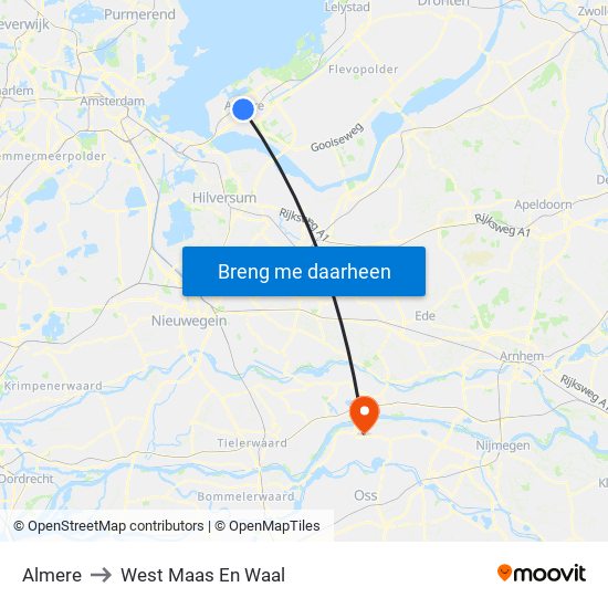 Almere to West Maas En Waal map