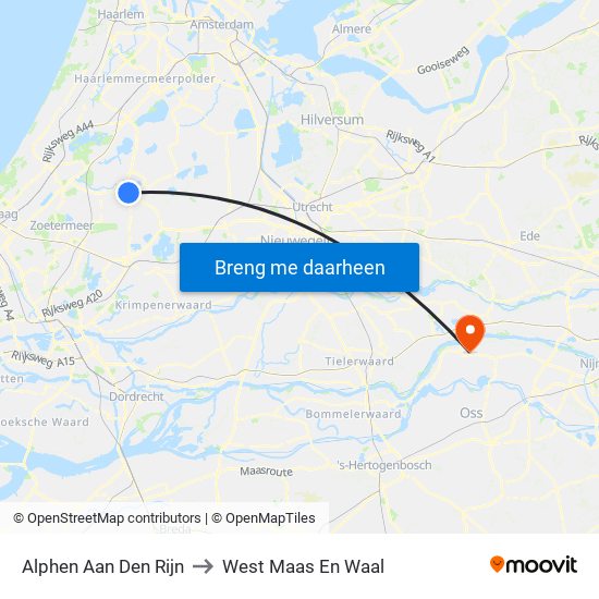 Alphen Aan Den Rijn to West Maas En Waal map