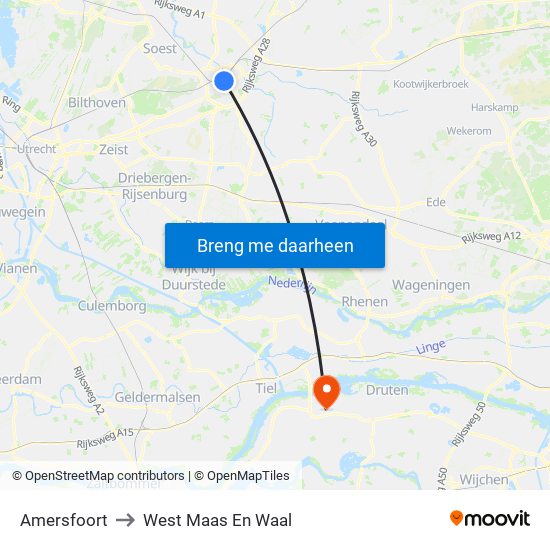 Amersfoort to West Maas En Waal map