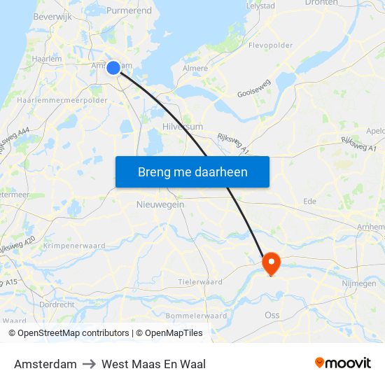 Amsterdam to West Maas En Waal map