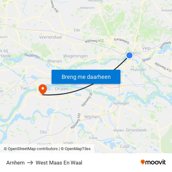 Arnhem to West Maas En Waal map