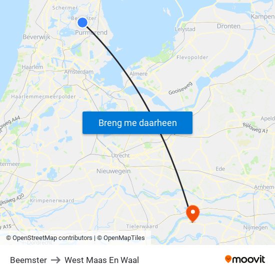 Beemster to West Maas En Waal map