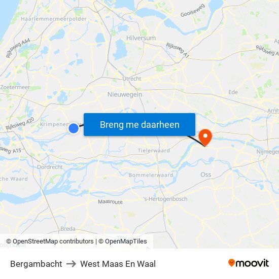 Bergambacht to West Maas En Waal map