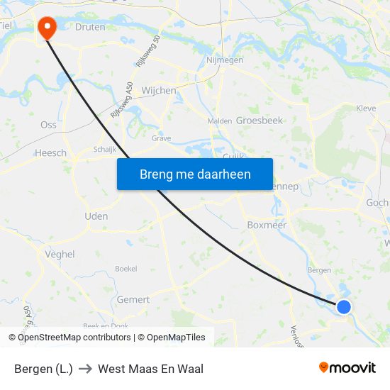 Bergen (L.) to West Maas En Waal map
