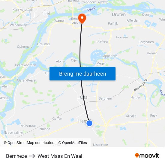 Bernheze to West Maas En Waal map