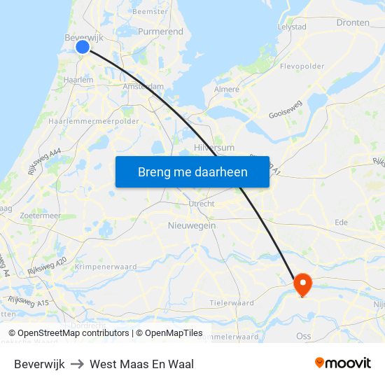 Beverwijk to West Maas En Waal map