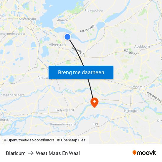 Blaricum to West Maas En Waal map