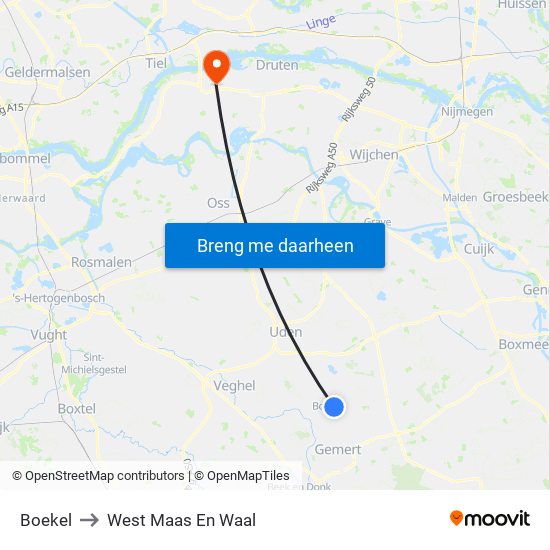 Boekel to West Maas En Waal map