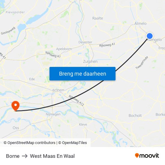 Borne to West Maas En Waal map