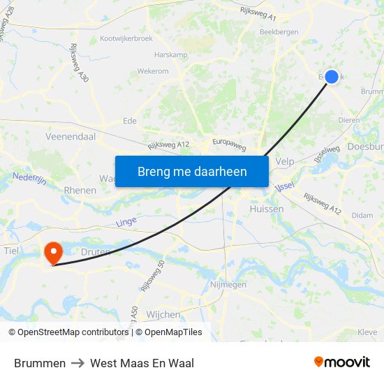 Brummen to West Maas En Waal map